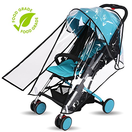 Baby Stroller Rain Cover Weather Shield Accessories Universal Size Protect from Rain Wind Snow Dust Insects Water Proof Ventilate Clear Food Grade Materia EVA Plastic Zipper Black White (black  small)