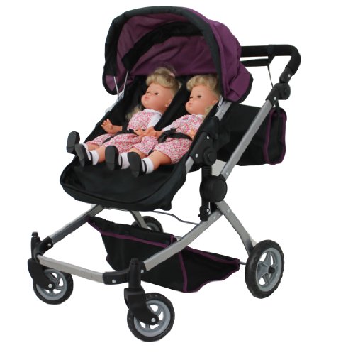 Babyboo Deluxe Twin Doll Pram Stroller Purple   Black with Free Carriage Bag (Multi Function View All Photos) - 9651A