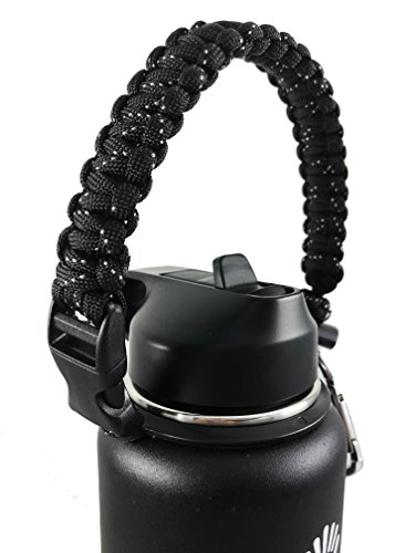 GALAXTEK Paracord Handle For Hydro Flask Wide Mouth Bottle - Durable Paracord Carrier  Secure Design Accessories  Survival Strap Cord With Safety Ring and Carabiner  Premium Quality(Black Speckled)