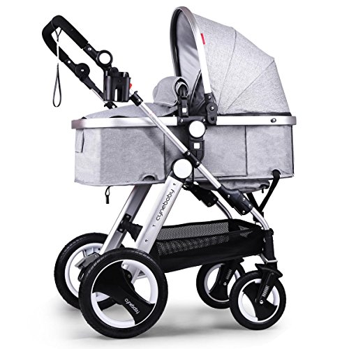 Infant Baby Stroller for Newborn and Toddler - Cynebaby Convertible Bassinet to Stroller Baby Carriage - Linen Grey
