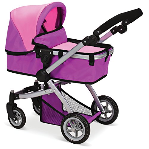 Mommy   Me Doll Collection Babyboo Deluxe Doll Pram Color Pink and Purple with Swiveling Wheels   Adjustable Handle and Free Carriage Bag - 9651B Pink And Purple