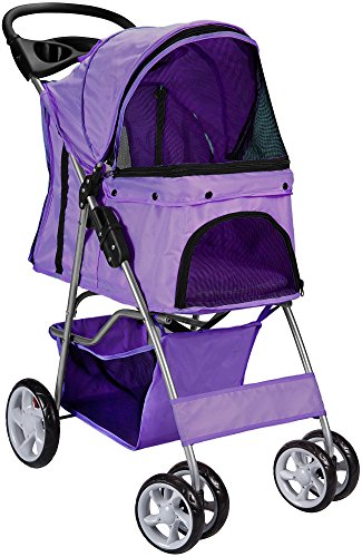 OxGord Pet Stroller Cat Dog Easy Walk Folding Travel Carrier Carriage  Lavender Purple
