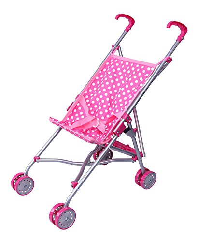 Precious Toys Pink and White Polka Dots Umbrella Doll Stroller with Hot Pink Handles and Silver Frame - 0128B