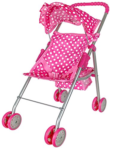 Precious toys Pink   White Polka Dots Foldable Doll Stroller With Hood