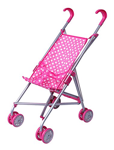 Precious toys Pink   White Polka Dots Foldable Doll Stroller with swivel wheels