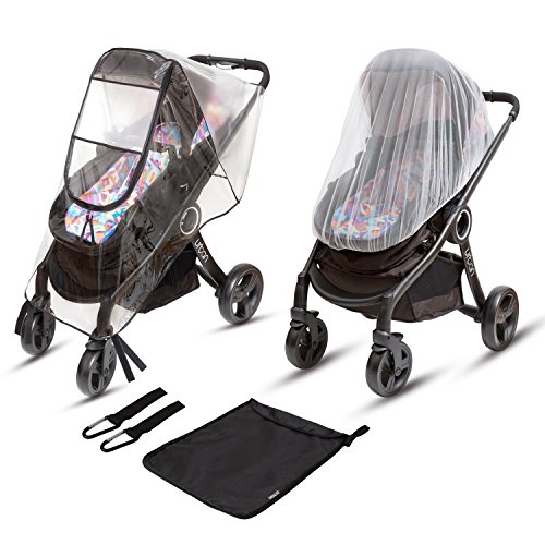 Ritmart Stroller Rain Cover Universal   Mosquito Net   Hook Set (Pack of 2)    Exclusive Baby Travel Weather Shield