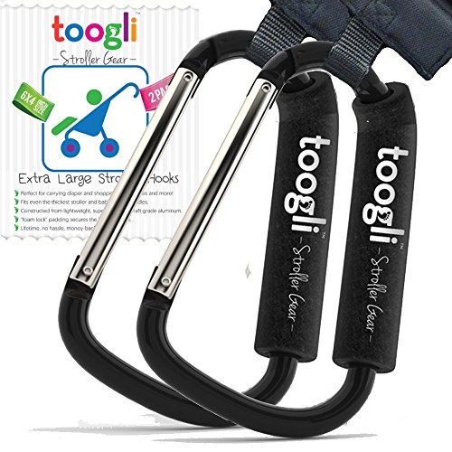 The BETTER XL Stroller Hook Set By Toogli  Two Great Organizer Baby Accessories for Any Mommy or Daddy  Hangs Diaper Shopping Bags  Purses and More  Clip Even Fits Uppababy Vista and Uppababy Cruz