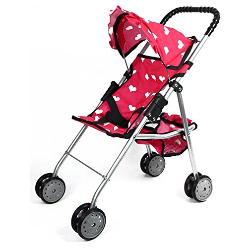 The New York Doll Collection My First Doll Stroller with Basket and Heart Design Foldable Doll Stroller  Pink