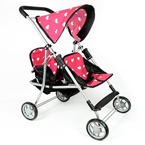 The New York Doll Collection My First Dolls Twin Stroller Cutest Heart Design Pink Color Great Toy Gift for Girls Fit for 18 Inch