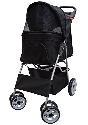 VIVO Four Wheel Pet Stroller  for Cat  Dog and More  Foldable Carrier Strolling Cart  Multiple Colors (Black)