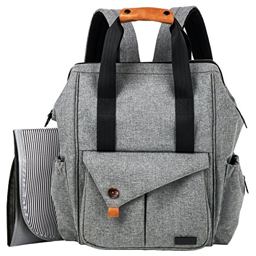 HapTim Multi-function Baby Diaper Bag Backpack W Stroller Straps Large Capacity Nappy Changing Bag for Moms   Dads (Gray-5279)
