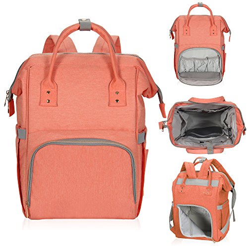 Hynes Eagle Water Resistant Diaper Backpack Multipurpose Baby Travel Bag for Dad or Mom Coral Red