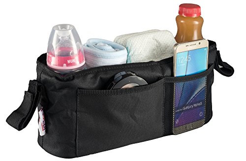 Universal Stroller Organizer Bag By Kidluf - 2 Cup Holders   Accessories Storage Bag for Strollers - With Front Pocket for Cell Phone (Black)