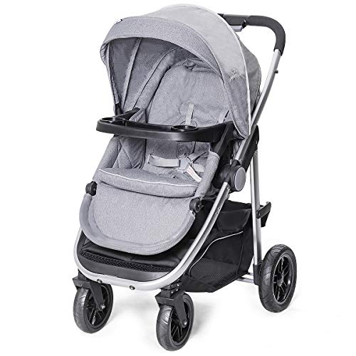 Costzon Baby Stroller  Convertible Baby Carriage  Infant Pram Stroller with Cup Holder and 5-Point Safety System (Gray)